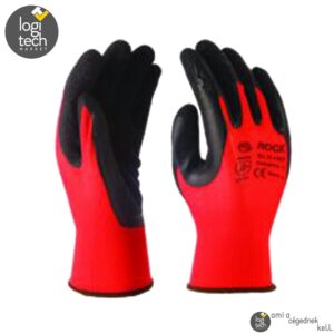 Kesztyû poliészter,piros,fekete gyûrött latex tenyérmártással GLK+NP/11